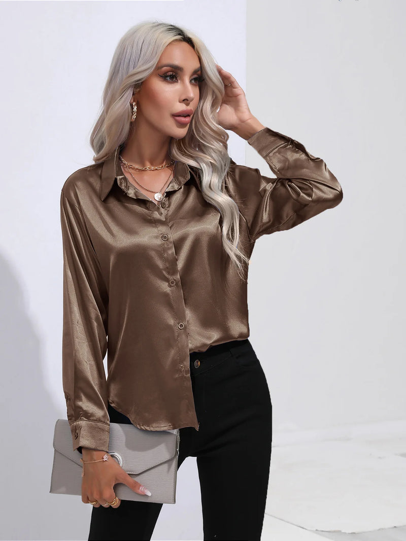 Blusa de Cetim Feminina com Botões.