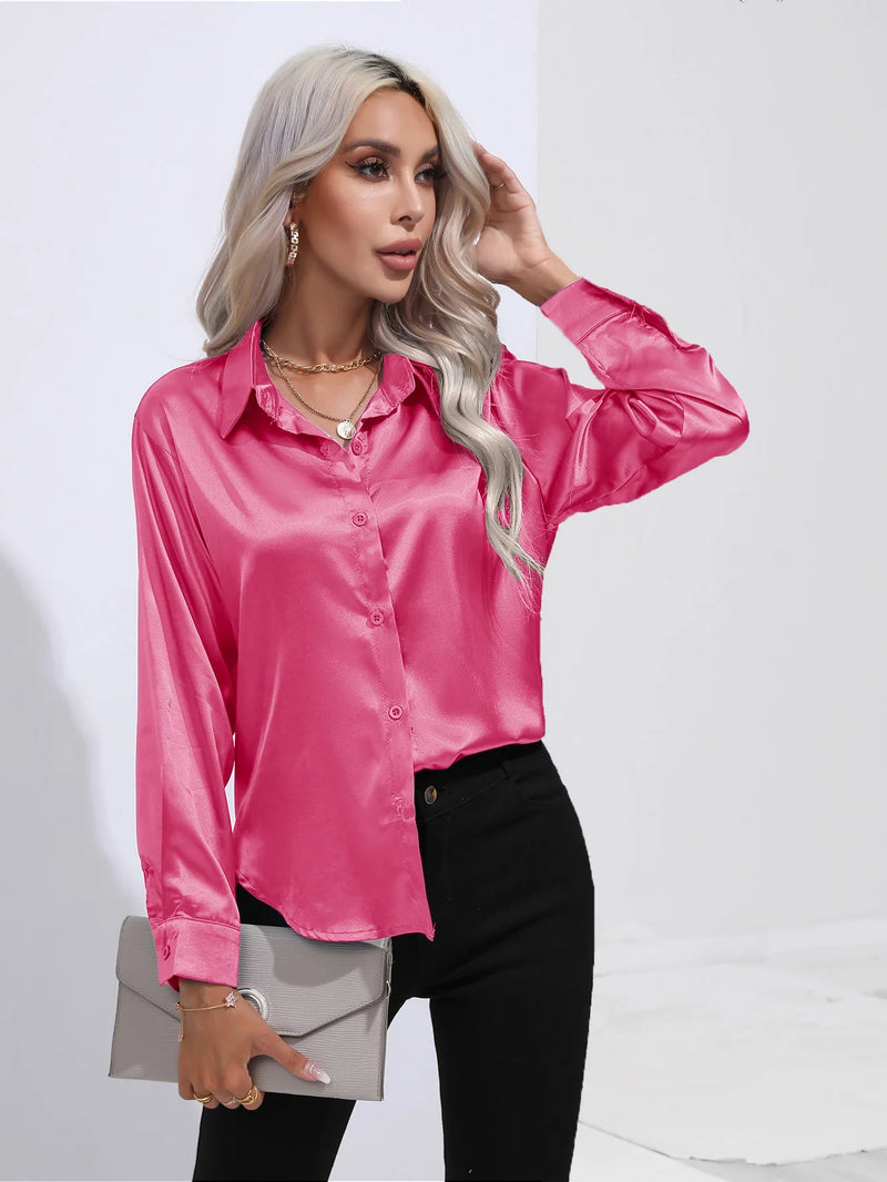 Blusa de Cetim Feminina com Botões.