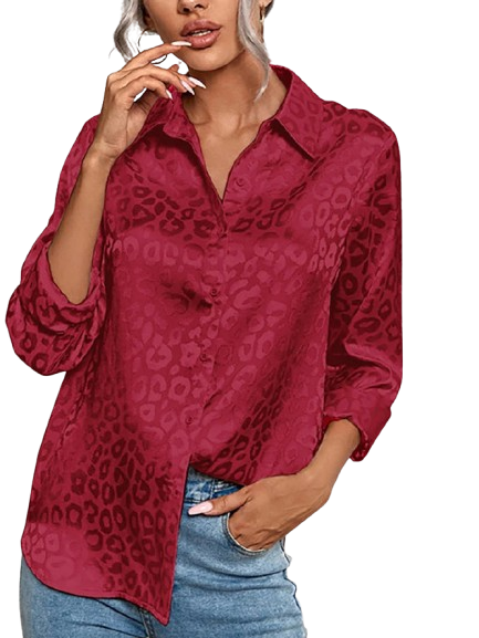 Camisa Feminina de Cetim com Estampa de Leopardo - Manga Longa, Vintage.