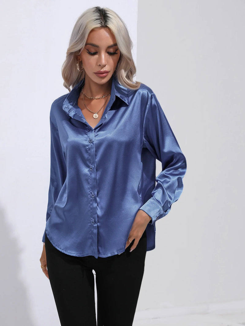 Blusa de Cetim Feminina com Botões.