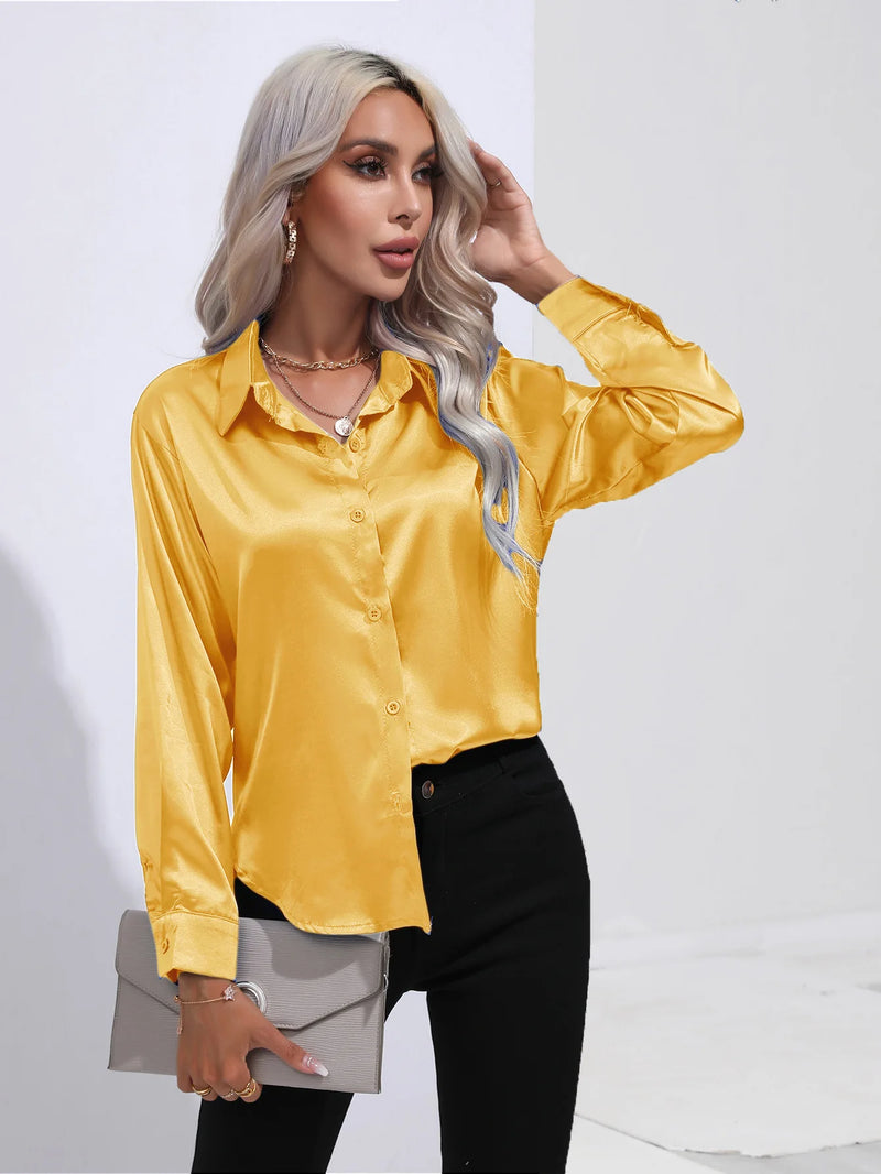 Blusa de Cetim Feminina com Botões.